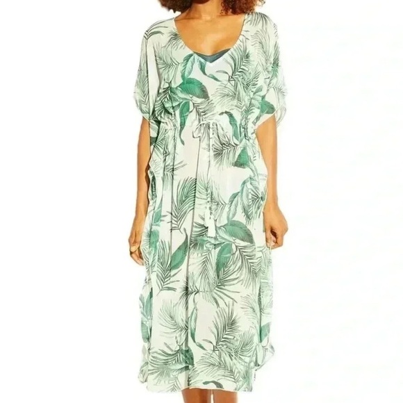 Kona Sol Palm Leaf Sheer Swim Coverup - Picture 1 of 8
